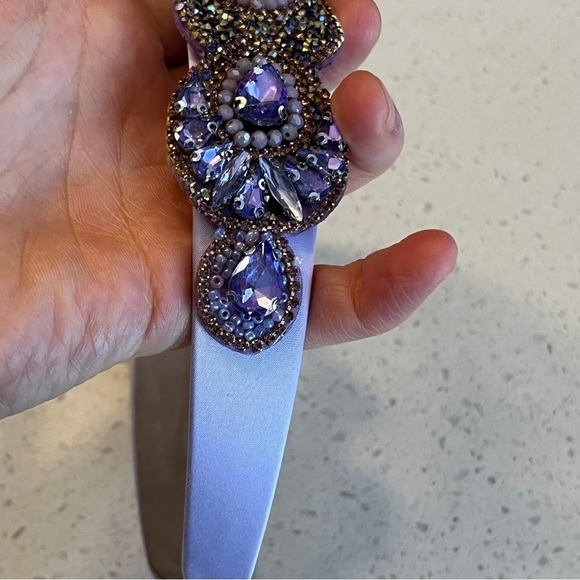 Lavender and gold rhinestones Embellished Headband - Picture 7 of 10